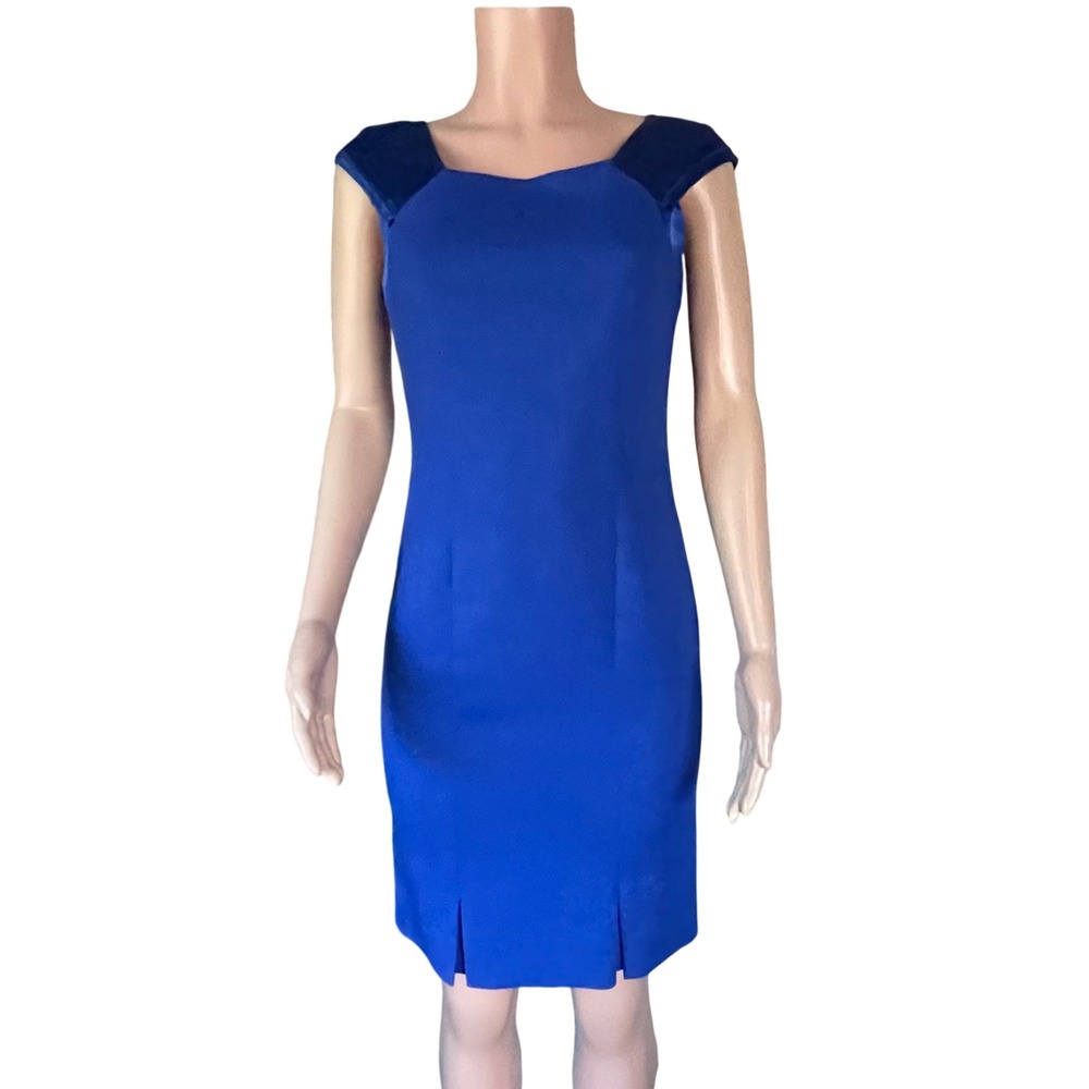Magaschoni Royal Blue Cap‎ Sleeve Sheath Dress Square Neck Women's 4 Cocktail